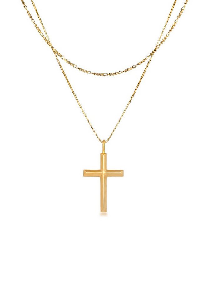 Kuzzoi Kette mit Anhänger Herren Layer Kreuz Religion 925 Silber, Kreuz von Kuzzoi