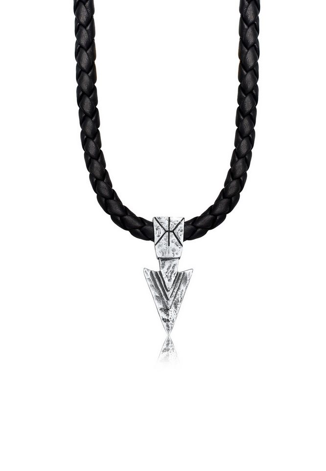 Kuzzoi Kette mit Anhänger Herren Lederkette Arrow Pfeil Oxidiert 925 Silber von Kuzzoi