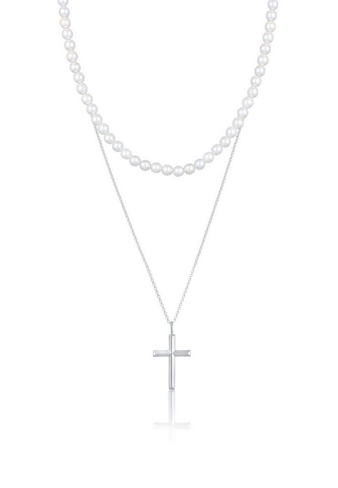 Kuzzoi Kette mit Anhänger Muschelkernperlen Kreuz Klassik 2er Set 925 Silber, Kreuz Kuzzoi Kette mit Anhänger Muschelkernperlen Kreuz Klassik 2er Set 925 Silber, Kreuz von Kuzzoi