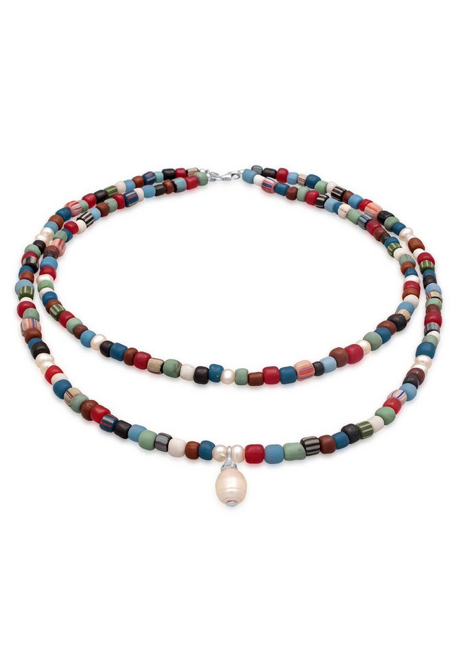 Kuzzoi Ketten-Set Glas Beads Layer Bunt Süßwasserperlen 925 Silber von Kuzzoi