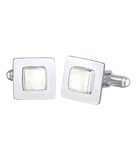 Kuzzoi Manschettenknöpfe mit Mondstein für Herren, Cufflinks Modern quadratisch, aus 925er Sterling Silber, Moderner Schmuck für das Hemd, Stilvolles Männer Geschenk für Hochzeit und Geburtstag von Kuzzoi