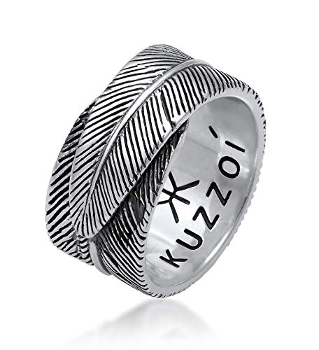 Kuzzoi Massiver Herrenring(14mm) im Feder Design schwarz oxidiert, Bandring für Männer aus 925 Sterling Silber, Ring im Vintage Look, Ringgröße 62, 0609382419_62 von Kuzzoi
