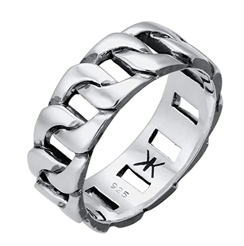 Kuzzoi Massiver Herrenring(8mm) im Panzer Design schwarz oxidiert, Bandring für Männer aus 925 Sterling Silber, Ring im Chunky Chain Look, Ringgröße 58, 0608382919_58 von Kuzzoi