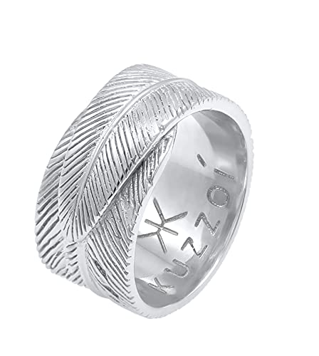 Kuzzoi Massiver Herrenring (12 mm) im Feder Design, Breiter Bandring für Männer aus 925 Sterling Silber, Männer Ring im Vintage Look, Ringgröße 66, 0608970221_66 von Kuzzoi