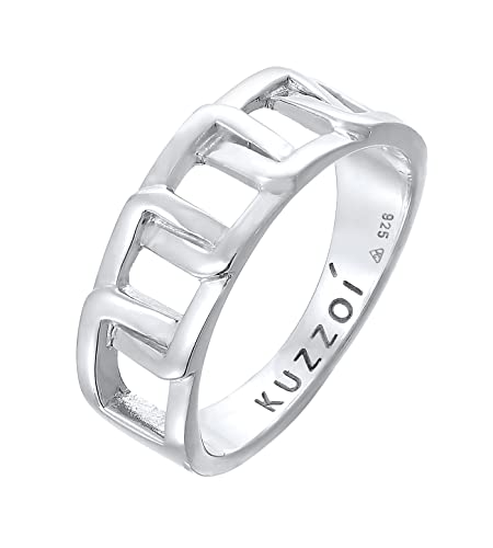 Kuzzoi Massiver Herrenring (8 mm) im Panzer Design poliert, Bandring für Männer aus 925 Sterling Silber, Silberring im Glieder Look, Ringgröße 66, 0602260322_66 von Kuzzoi