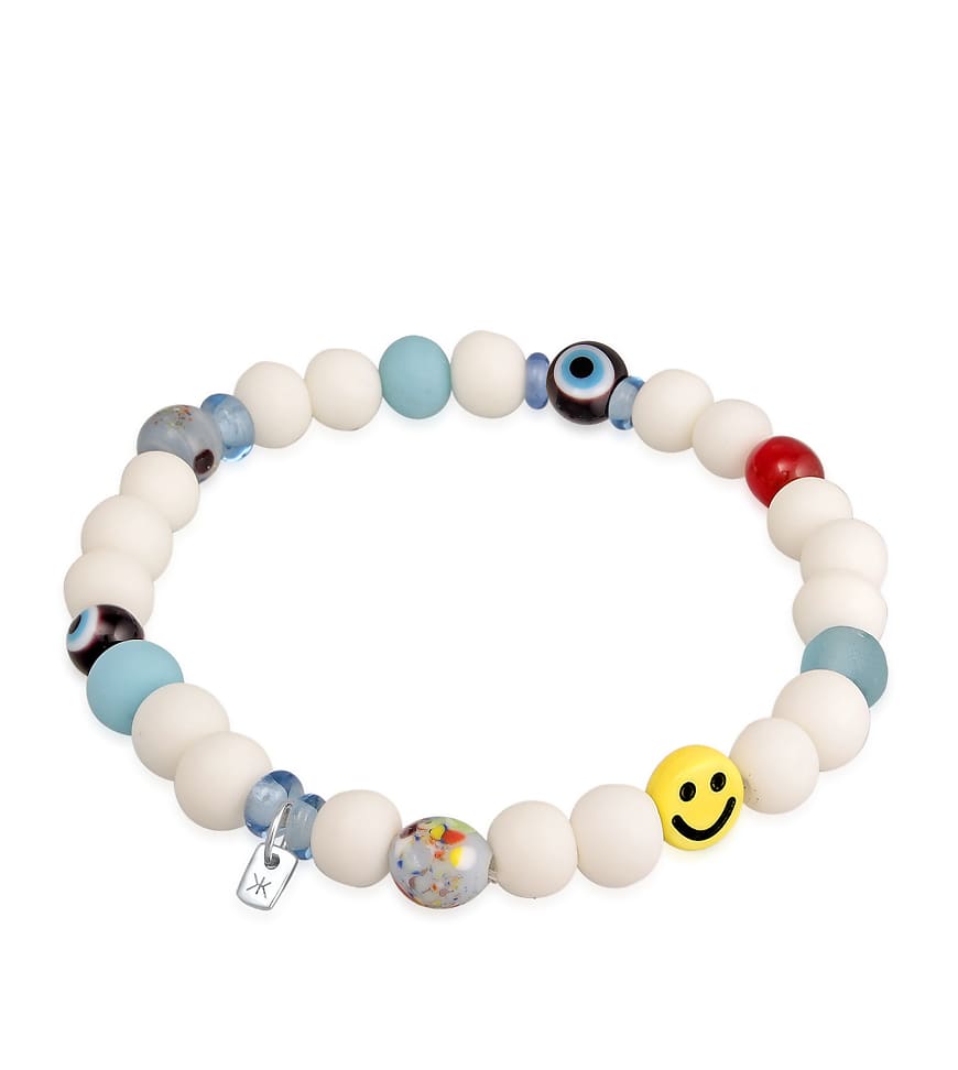 Kuzzoi - Perlenarmband für Herren aus 925er-Sterlingsilber in Weiß mit Smiley-Perlen und Kunstharz-Perlen von Kuzzoi