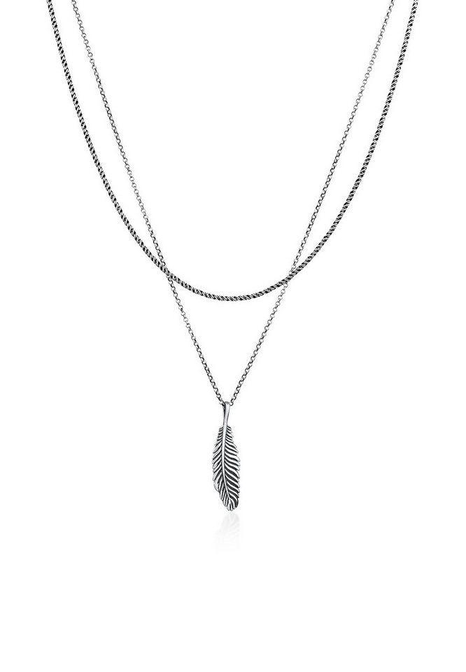 Kuzzoi Schmuckset Layer mit Feder Anhänger 925 Sterling Silber Oxidiert von Kuzzoi