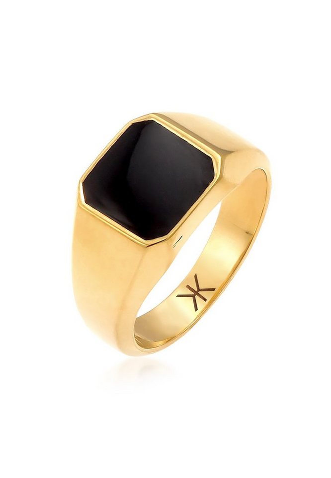 Kuzzoi Siegelring Herren Siegelring Emaille Schwarz Basic 925 Silber von Kuzzoi