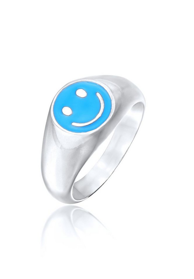 Kuzzoi Siegelring Herren Siegelring Smiling Emaille 925 Silber von Kuzzoi