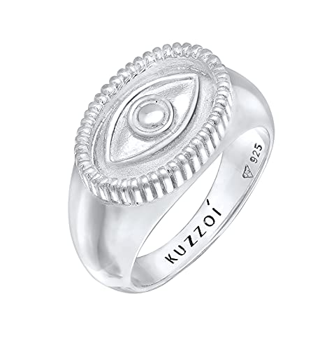 Kuzzoi Siegelring Herrenring, massiv 13 mm breit in 925 Sterling Silber, Biker Ring oxidiert mit Evil Eye Böser Blick, Statement Ring für Männer, Ringgröße 60 von Kuzzoi