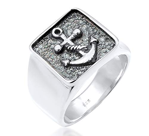 Kuzzoi Siegelring Herrenring, massiv 14 mm breit in 925 Sterling Silber, schwarz oxidiert mit Ankersymbol, Ring für Männer in der Ringgröße 60, 0607970419 von Kuzzoi