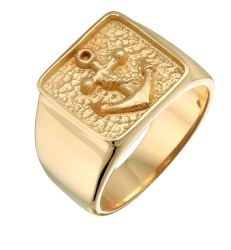 Kuzzoi Siegelring Herrenring 925 Sterling Silber Siegelring massiv (14 mm) vergoldet mit Ankersymbol Goldener Ring für Männer Ringgröße 66 von Kuzzoi