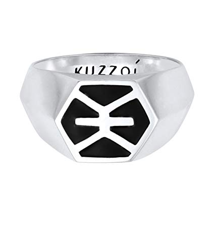 Kuzzoi Siegelring Herrenring Hexagon Design, Emaille Ring schwarz Massiv, 12 mm breit in 925 Sterling Silber, Basic Silberring Logo, Ring für Männer in der Ringgröße 60, 0606981520_60 von Kuzzoi