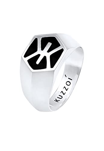 Kuzzoi Siegelring Herrenring Hexagon Design, Emaille Ring schwarz Massiv, 12 mm breit in 925 Sterling Silber, Basic Silberring Logo, Ring für Männer in der Ringgröße 62, 0606981520_62 von Kuzzoi