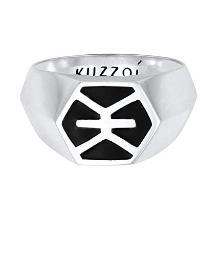 Kuzzoi Siegelring Herrenring Hexagon Design, Emaille Ring schwarz Massiv, 12 mm breit in 925 Sterling Silber, Basic Silberring Logo, Ring für Männer in der Ringgröße 64, 0606981520_64 von Kuzzoi