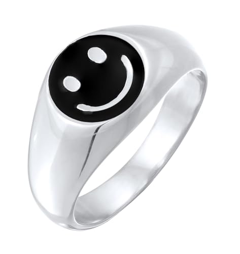 Kuzzoi Siegelring Herrenring Smile aus massiven 925 Sterling Silber Emoji Ring für Männer Herren Silberring (11 mm) mit Emaille Ringgröße 62 von Kuzzoi