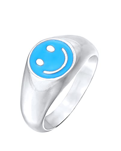Kuzzoi Siegelring Herrenring Smile in 925 Sterling Silber massiv, Herren Silberring (11 mm) mit Emaille, Emoji Ring für Männer, Ringgröße 60 von Kuzzoi