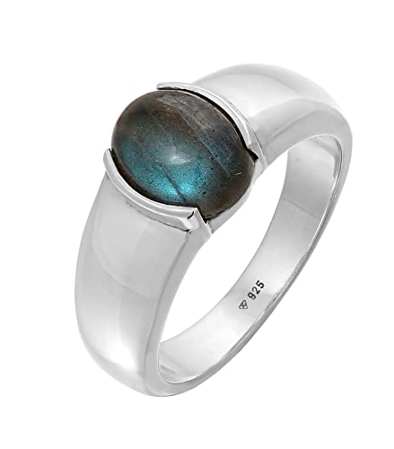 Kuzzoi Siegelring Herrenring mit Labradorit Stein, 925 Sterling Silber poliert, massiver Silberring mit Edelstein (10 mm) oval, Ring für Männer, Ringgröße 64, 0611211021_64 von Kuzzoi