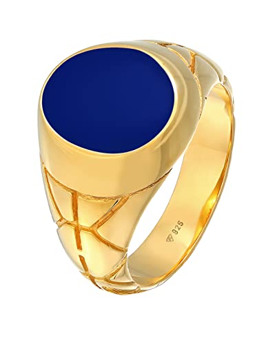 Kuzzoi Siegelring Herrenring oval Emaille blau, massiv 13 mm breit aus 925 Sterling Silber vergoldet, Goldener Ring verziert, Ring für Männer, Ringgröße 60, 0609981521_60 von Kuzzoi