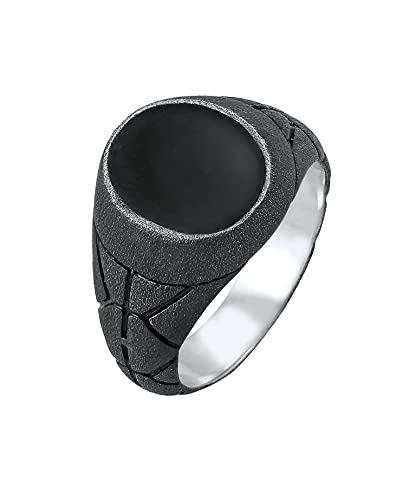 Kuzzoi Siegelring Herrenring oval Emaille schwarz, massiv 13 mm breit in 925 Sterling Silber, Silberring schwarz oxidiert, Ring für Männer, Ringgröße 56 von Kuzzoi