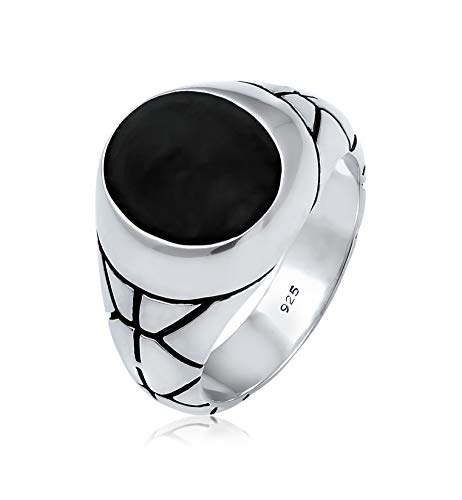 Kuzzoi Siegelring Herrenring oval Emaille schwarz, massiv 13 mm breit in 925 Sterling Silber, Silberring verziert schwarz oxidiert, Ring für Männer in der Ringgröße 54, 0610990119_54 von Kuzzoi