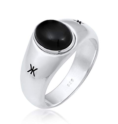 Kuzzoi Siegelring Herrenring oval mit Onyx Schwarz, massiv 9 mm breit in 925 Sterling Silber, Silberring mit Logo schwarz oxidiert, Ring für Männer in der Ringgröße 64, 0602932120_64 von Kuzzoi