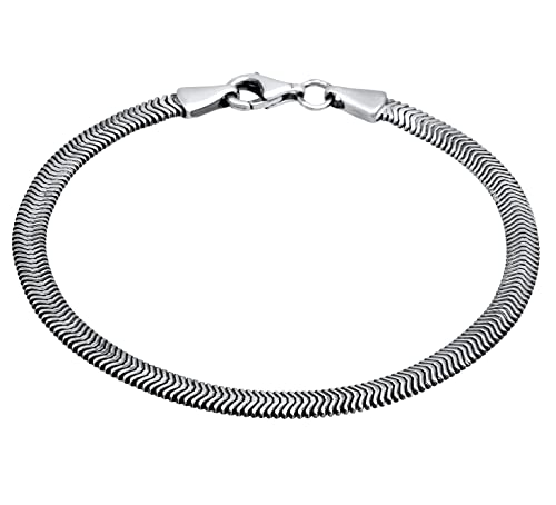 Kuzzoi Silber Armband für Herren handgefertigt, Herrenarmband aus 925er Sterling Silber oxidiert, Flaches Herringbone Armband für den Mann, Fischgrätenmuster, Breite 4mm, 0210662721 (21.00) von Kuzzoi