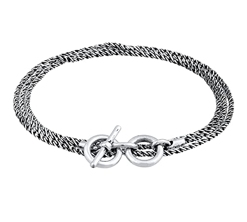 Kuzzoi Silber Armband handgefertigt für Herren, oxidiertes Kordel Armband (2 mm) aus 925 Sterling Silber, Herren Wickelarmband mit markanter T-Bone Schließe, Armband für Männer im Vintage Style von Kuzzoi