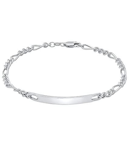 Kuzzoi Silber ID-Armband für Herren, handgefertigtes Figaro Armband (4 mm) aus massiven 925 Sterling Silber glänzend poliert, Herren-Armband mit Gravur Platte, Schildarmband für Männer, Länge 19 cm von Kuzzoi