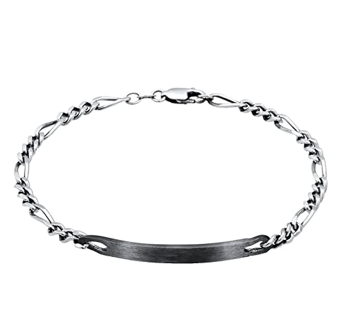 Kuzzoi Silber ID-Armband für Herren, handgefertigtes Figaro Armband (4 mm) aus massiven 925 Sterling Silber oxidiert, Herren-Armband mit Gravur Platte und Karabiner, Schildarmband für Männer (21.00) von Kuzzoi