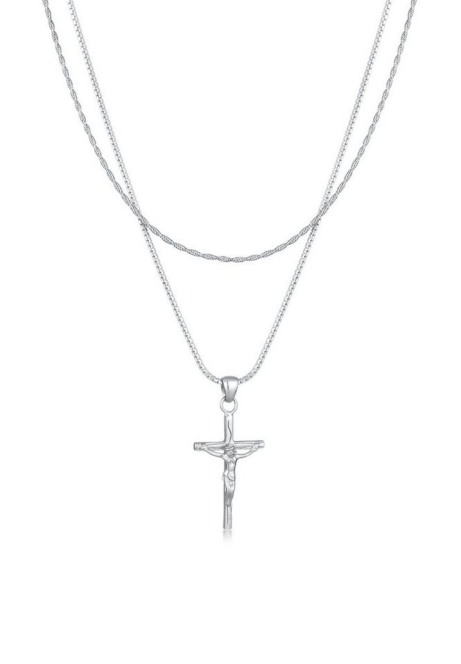 Kuzzoi Silberkette Layer Kreuz Kordelkette 925 Silber, Kreuz von Kuzzoi