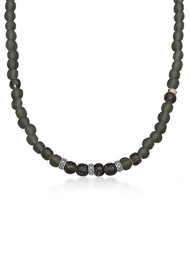 Kuzzoi Silberkette Recycelte Glas Olive Perlen Beads 925 Silber, Boho von Kuzzoi
