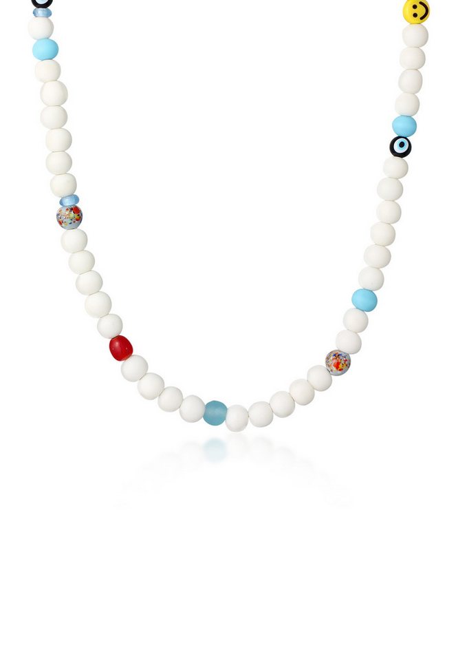 Kuzzoi Silberkette Smiling Bead Glas Harz Perlen 925 Silber, Evil Eye von Kuzzoi