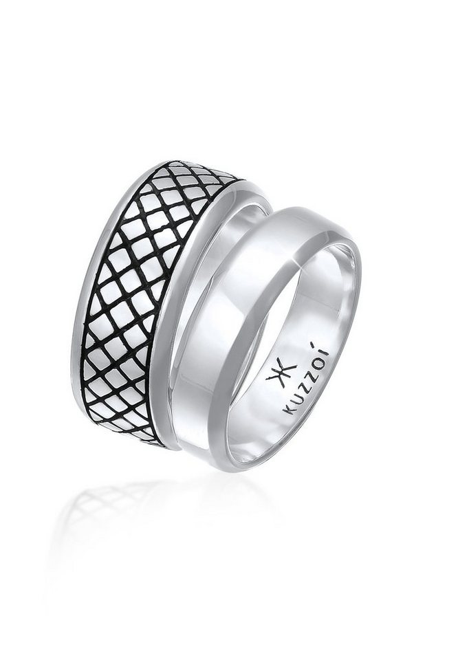 Kuzzoi Silberring Herren Bandring Basic 2er Set 925 Silber, Ring Set von Kuzzoi