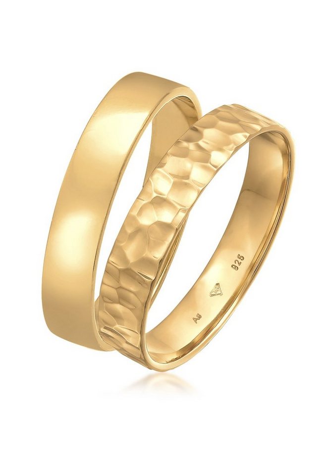 Kuzzoi Silberring Kuzzoi Ring Set Basic Gehämmert 925 Silber, Ring Set von Kuzzoi