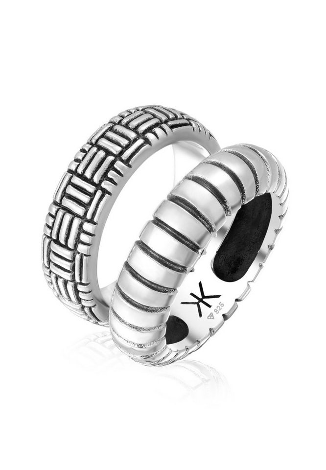 Kuzzoi Silberring Set Bandring Vintage Oxidiert 925 Silber, Ring Set von Kuzzoi