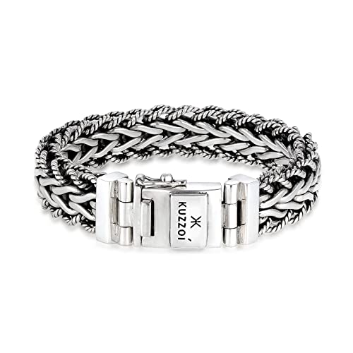 Kuzzoi handgefertigtes Silber Panzer-Armband aus massiven 925er Sterling Silber oxidiert mit Kastenverschluss und Logo Gravur, 15mm breit, 95g schwer, Länge 19 cm von Kuzzoi