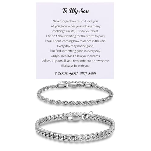 Kvekstio 2 Stück Herren-Armband aus Sterlingsilber, Figaro-Kette, Geschenk für Ehemann, Freund, verstellbares kubanisches Gliederarmband, Medium, Edelstahl Sterling-Silber, Kein edelstein Kvekstio 2 Stück Herren-Armband aus Sterlingsilber, Figaro-Kette, Geschenk für Ehemann, Freund, verstellbares kubanisches Gliederarmband, Medium, Edelstahl Sterling-Silber, Kein edelstein von Kvekstio