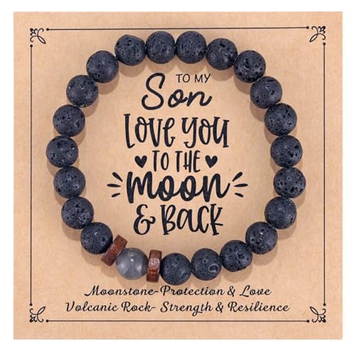 Kvekstio Armband mit Aufschrift "To My Son from Mom Dad, Natural Vulcanic Stone Bracelet for Men Teen, Stocking Stuffers for Teenage Gift Ideas, Birthday Christmas Graduation Gifts for Young Men von Kvekstio
