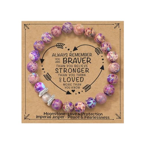 Kvekstio Positive Bestätigung Mondstein Geschenk für Frauen – Imperial Jaspis Mondstein Perlen Armband mit Always Remember Karte, Braver, Stärke, Schutz Geschenk für Tochter, Enkelin, Nichte, Mutter von Kvekstio