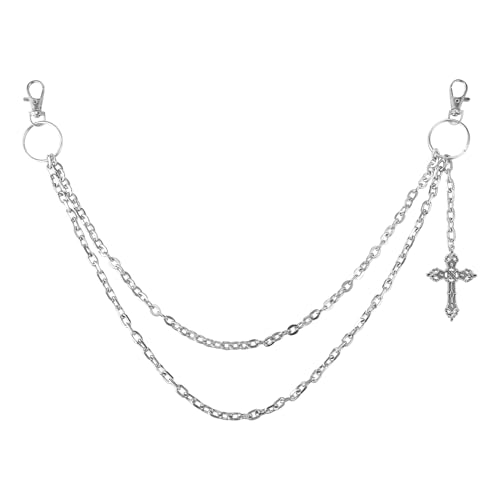 Punk-Hosen-Kette – Mehrfach gestapelte Kreuz-Charm-Kette für Damen und Herren, Gothic-Hip-Hop-Taschenzubehör, Medium, Legierung, Kein Edelstein Punk-Hosen-Kette – Mehrfach gestapelte Kreuz-Charm-Kette für Damen und Herren, Gothic-Hip-Hop-Taschenzubehör, Medium, Legierung, Kein Edelstein von Kvekstio