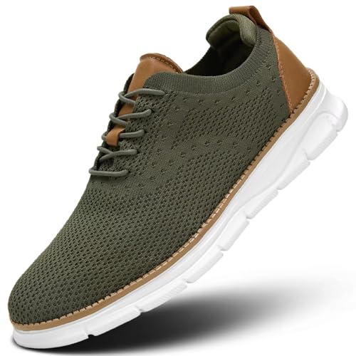 Herren Freizeitschuhe Mode Walking Sneakers Mesh Business Oxfords Arbeit Leichte Weiche Sohle, Z53 Olive, 42.5 EU von Kvovzo
