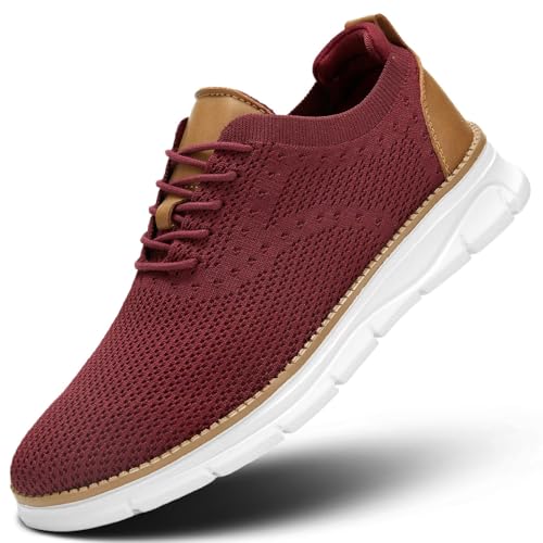 Herren Freizeitschuhe Mode Walking Sneakers Mesh Business Oxfords Arbeit Leichte Weiche Sohle, Z53 Weinrot, 42.5 EU von Kvovzo