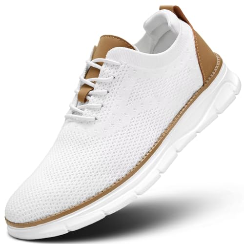 Herren Freizeitschuhe Mode Walking Sneakers Mesh Business Oxfords Arbeit Leichte Weiche Sohle, Z53 White, 38.5 EU von Kvovzo