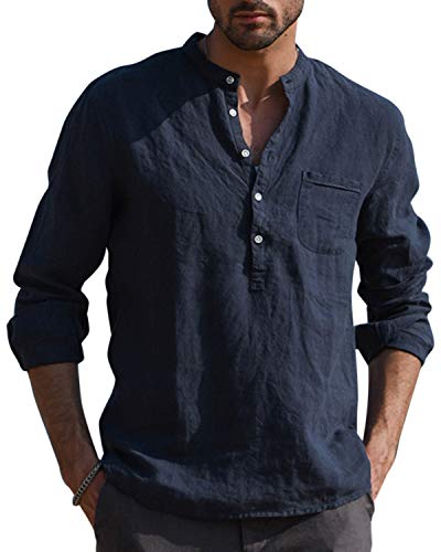 Kvruhuiy Freizeithemd Herren Hemden Leinenhemd Henley Läng Ärmel Reguläre Passform Casual Shirt Marine 3XL Kvruhuiy Freizeithemd Herren Hemden Leinenhemd Henley Läng Ärmel Reguläre Passform Casual Shirt Marine 3XL von Kvruhuiy