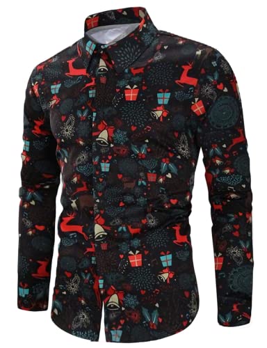 Kvruhuiy Freizeithemden für Herren Hemd Lustige Gedruckte Weihnachtshemden Casual Button Down Langarmhemd Schwarz XL von Kvruhuiy