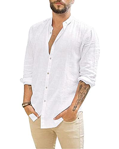 Kvruhuiy Herrenhemden Herren Leinenhemd Freizeithemd Strand Sommerhemd Langarm Baumwolle Leinen Shirts Weiß XXL Kvruhuiy Herrenhemden Herren Leinenhemd Freizeithemd Strand Sommerhemd Langarm Baumwolle Leinen Shirts Weiß XXL von Kvruhuiy