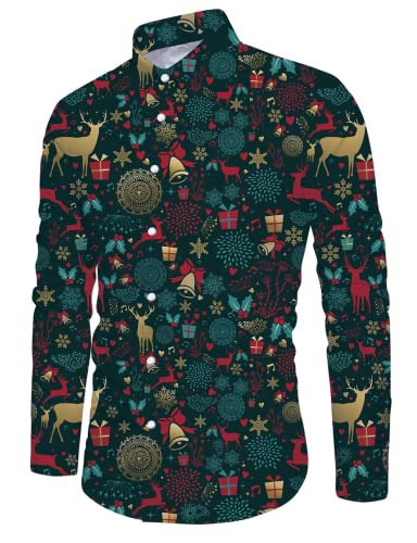 Kvruhuiy Weihnachtshemd Herren Weihnachten Freizeithemd Langärm Lustige Funky Hemden Männer Xmas Shirt Dunkelgrün L von Kvruhuiy