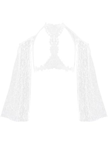 Kvysinly Damen Gothic Rundhals Oberteil Langarm Floral Spitze Bolero Brustfrei Crop Tops Frauen Hexe Vampir Cosplay Outfit Weiß L von Kvysinly