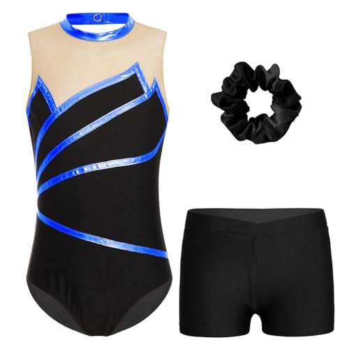 Kvysinly Glänzend Turnanzug Mädchen Gymnastikanzug Set Slim Fit Turnbody mit Haarband und Hose Ballettkleidung Tanz Training Outfit Königsblau 146-152 von Kvysinly